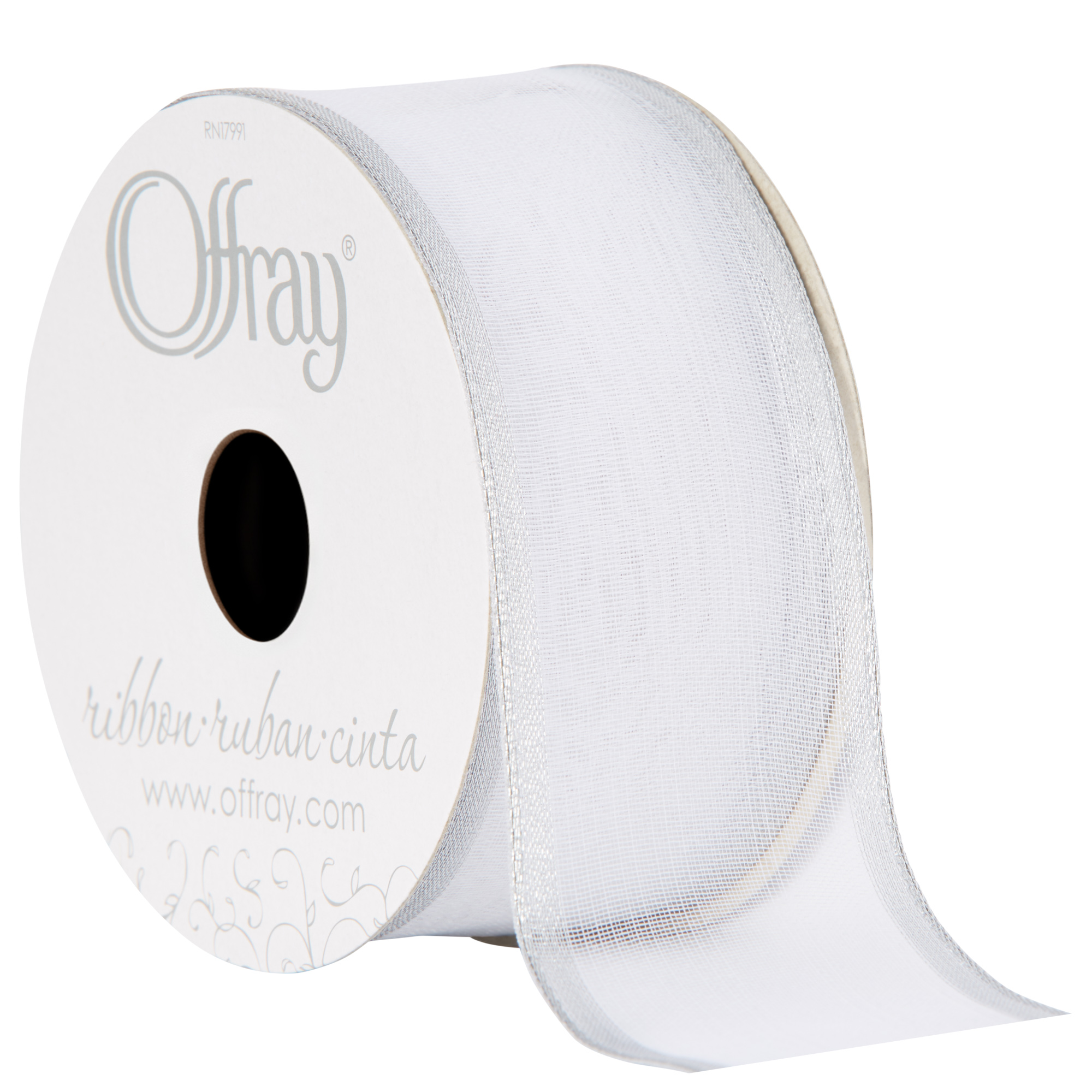 Offray Woven Brushed Sheer Wired Ribbon-Silver